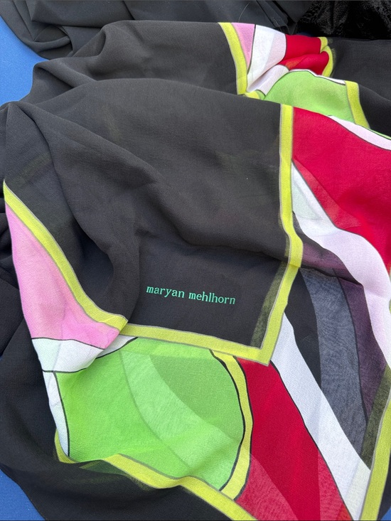 Maryan Mehlhorn Other - Maryan Mehlhorn Black Silk Scarf with Neon Geometric Accents